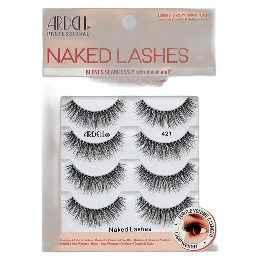 Ardell Naked Strip Lashes 421 – Natural-Looking, Long-Lasting False Eyelashes with Invisiband for Seamless Blend, 4 Pairs, 1-Pack