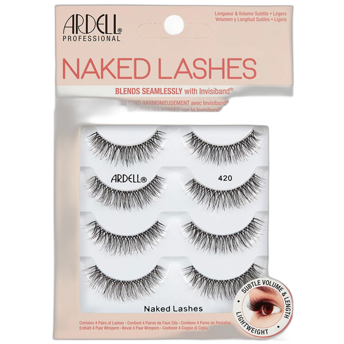 Ardell Naked Lashes 420 Multipack, Lightweight Natural Look, Invisiband for Comfort, Perfect for Everyday Wear, 4-Pairs, 1-Pack