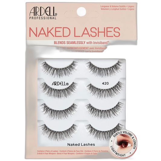 Ardell Naked Lashes 420 Multipack, Lightweight Natural Look, Invisiband for Comfort, Perfect for Everyday Wear, 4-Pairs, 1-Pack
