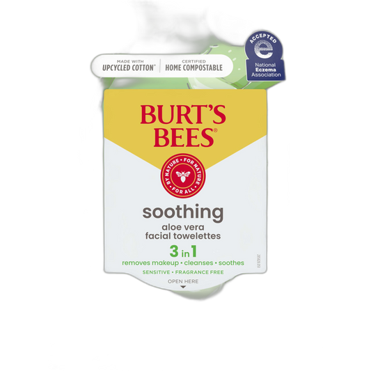 Burt's Bees, Aloe Vera Face Wipes, for Sensitive Skin, Soothing Makeup Remover & Facial Cleansing Towelettes, 30 Count (1 Pack)