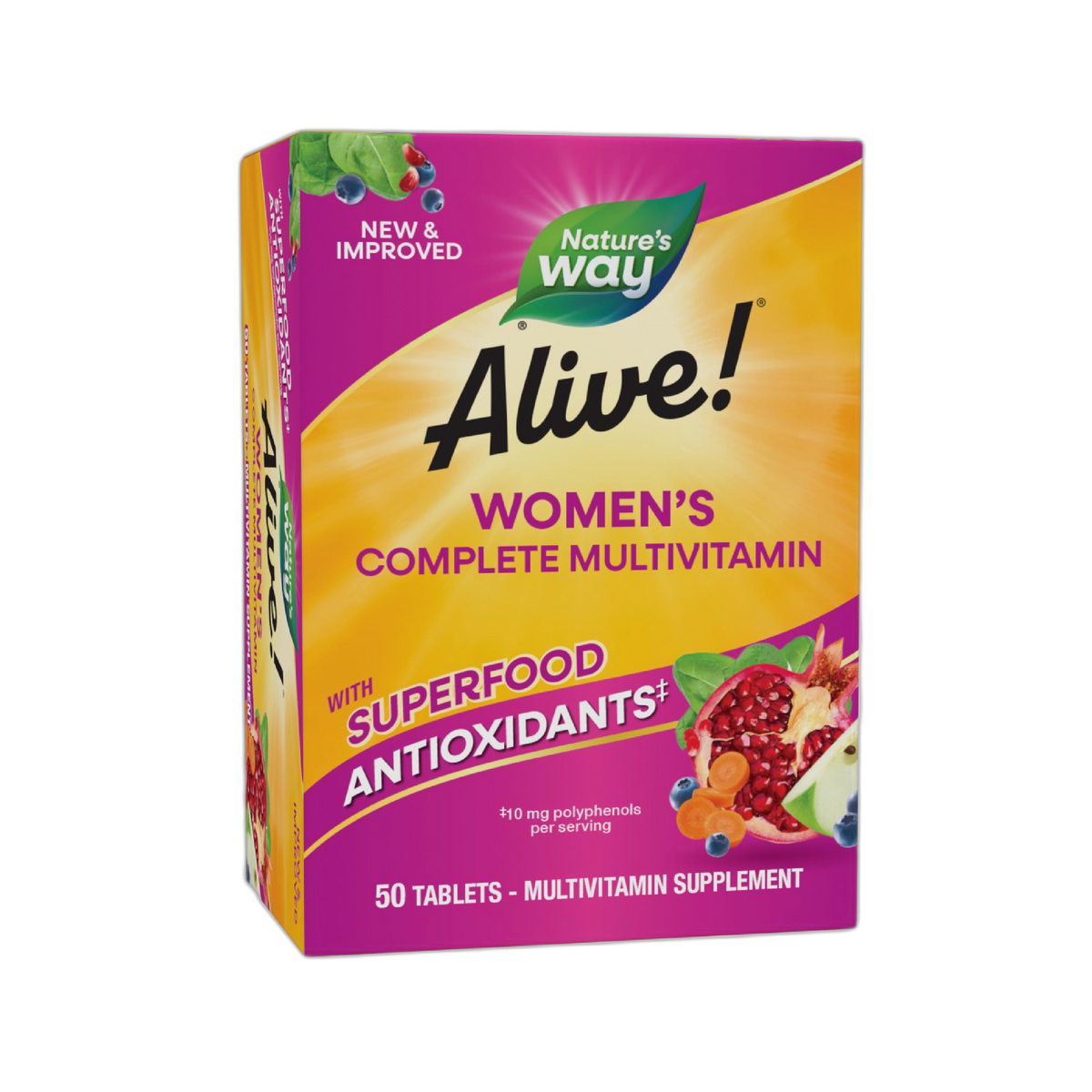 Nature's Way Alive! Daily Complete Multivitamin for Women, Supports Energy Metabolism, Hair, Skin & Nails*, B-Vitamins, Superfood Antioxidants, 50 Tablets (Packaging May Vary)