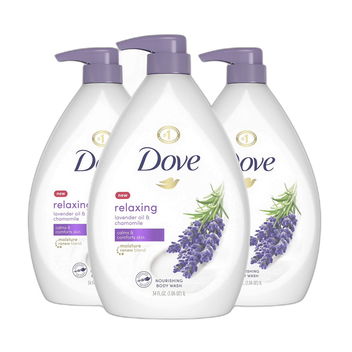 Dove Relaxing Body Wash Pump Calms & Comforts Skin Lavender Oil and Chamomile Effectively Washes Away Bacteria While Nourishing Your Skin 34 oz 3 Count