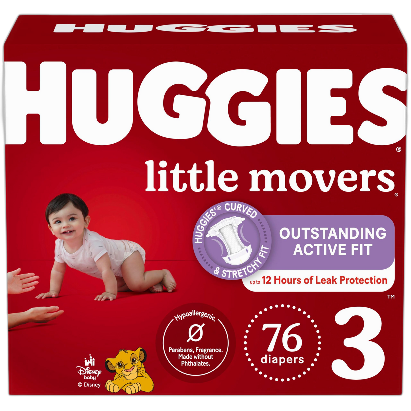 Huggies Size 3 Diapers, Little Movers Baby Diapers, Size 3 (16-28 lbs), 76 Count, Packaging May Vary