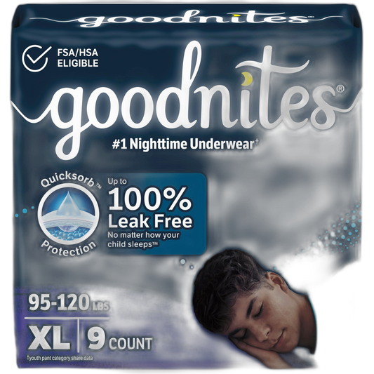 Goodnites Boys' Nighttime Bedwetting Underwear, Size Extra Large (95-120 lbs), 9 Ct, Packaging May Vary