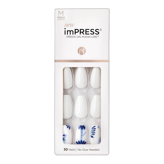 KISS imPRESS No Glue Mani Press On Nails, Design, 'Tye Dye', White, Medium Size, Coffin Shape, Includes 30 Nails, Prep Pad, Instructions Sheet, 1 Manicure Stick, 1 Mini File