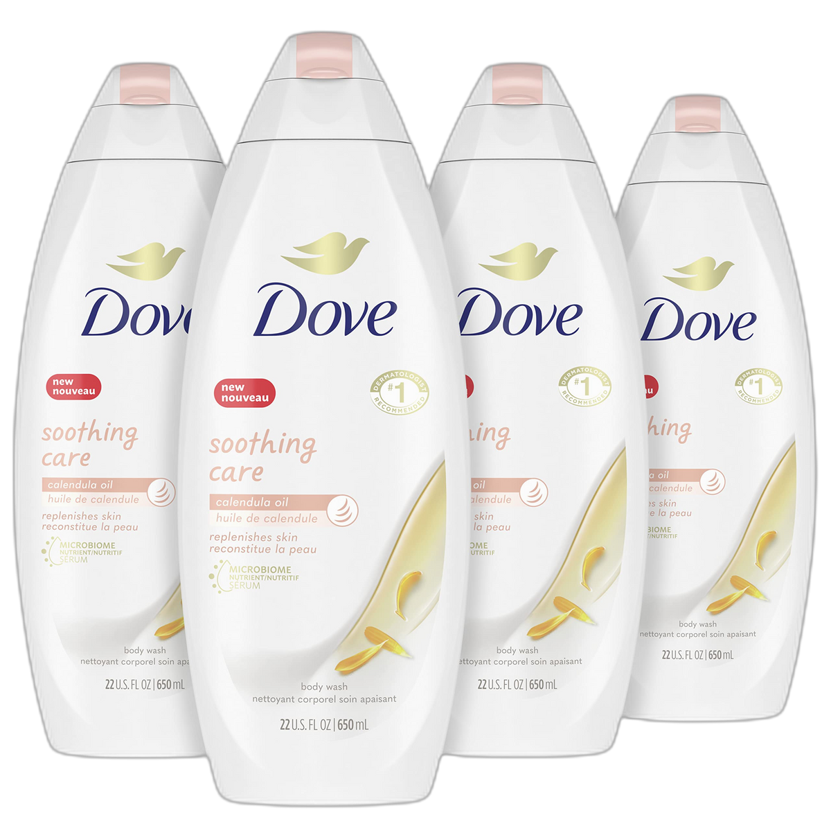 Dove Soothing Care Body Wash for Sensitive Skin with Calendula-Infused Oils Hydrates and Replenishes Skin Sulfate Free 22 oz 4 Count