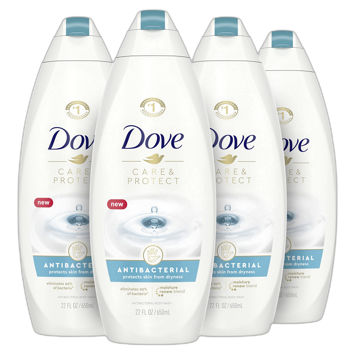 Dove Body Wash For All Skin Types Antibacterial Body Wash Protects from Dryness, 22 Fl Oz (Pack of 4)
