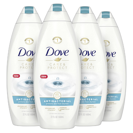 Dove Body Wash For All Skin Types Antibacterial Body Wash Protects from Dryness, 22 Fl Oz (Pack of 4)