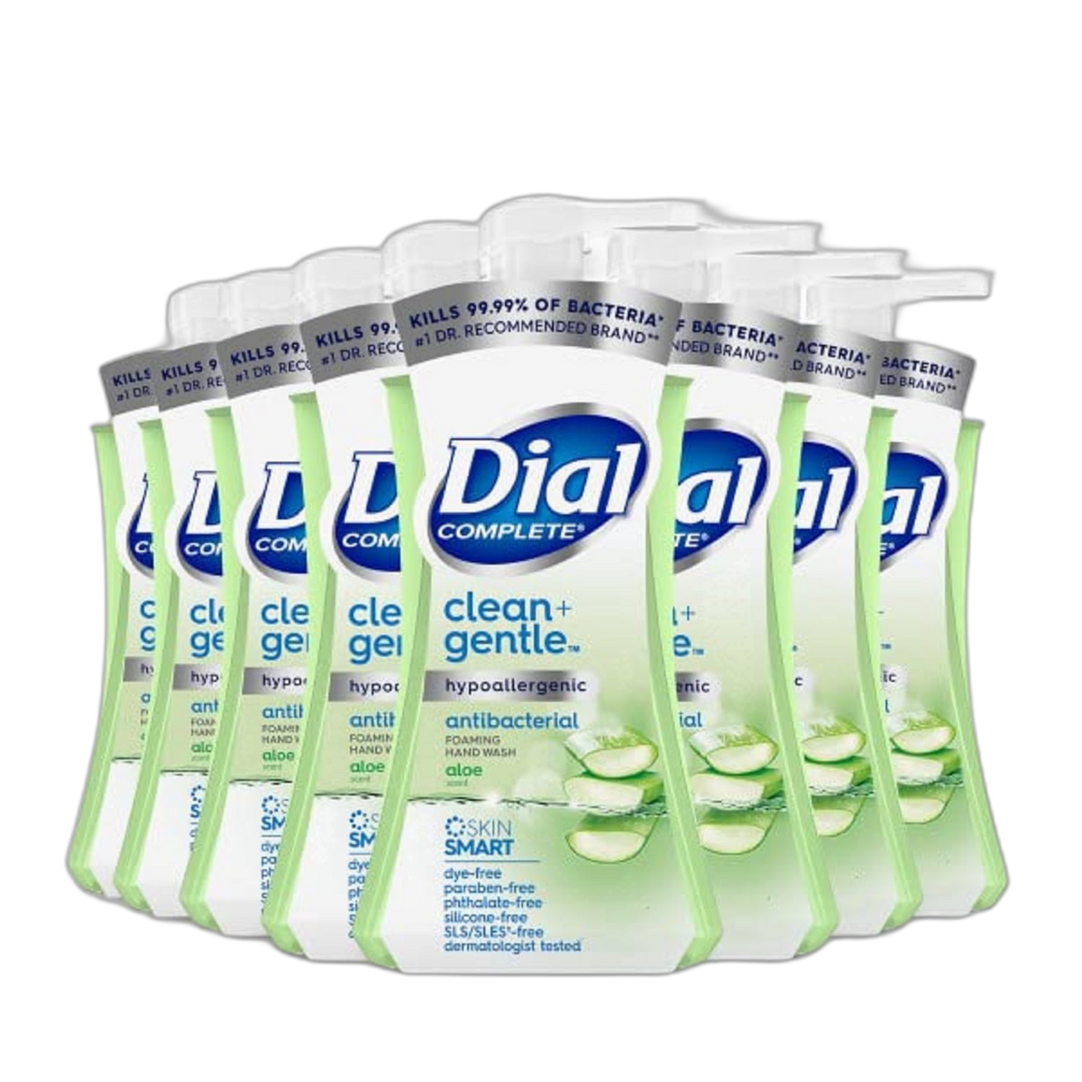 Dial Complete Clean + Gentle Antibacterial Foaming Hand Wash, Aloe Scent, 7.5 fl oz, 8 Count Case