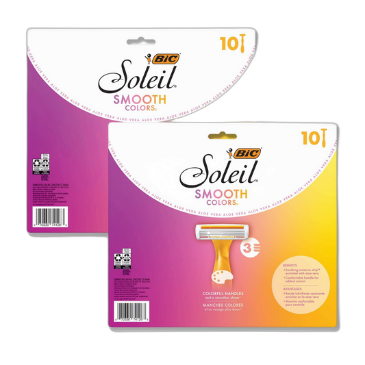 BIC Soleil Smooth Colors Women's Disposable Razors With Aloe Vera and Vitamin E Lubricating Strip for Enhanced Glide, With 3 Blades, 20 Count