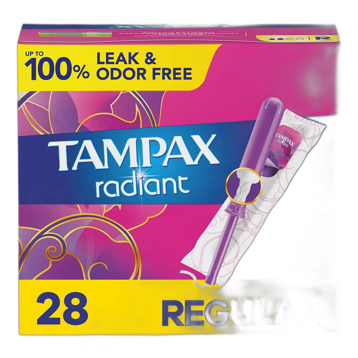 Tampax Radiant Tampons Regular Absorbency, Unscented, 28 Count