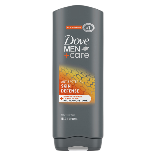 Dove Men+Care Antibacterial Skin Defense Body and Face Wash with 24-Hour Nourishing Micromoisture Technology Body Wash for Men, 18 oz