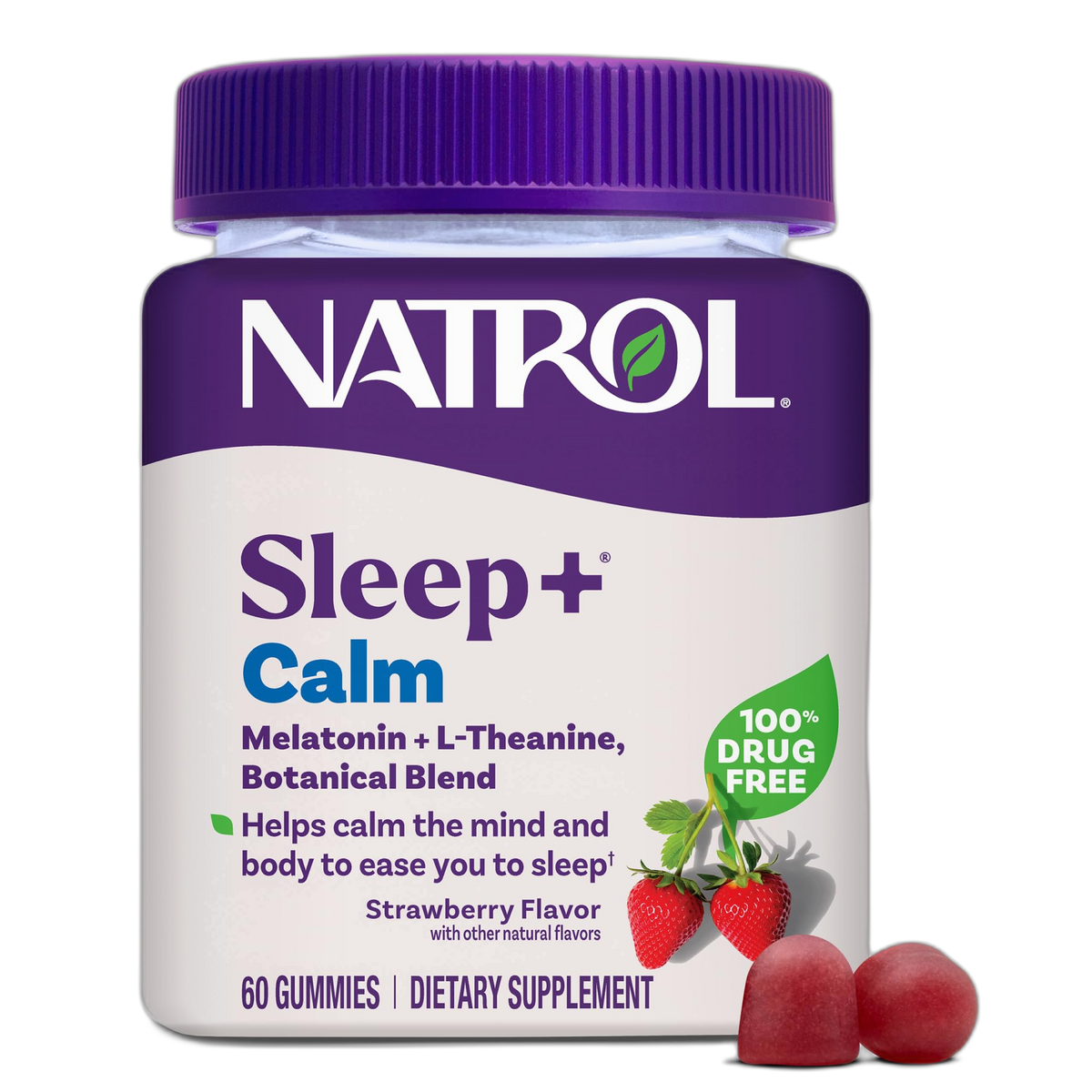 Natrol Sleep+ Calm Melatonin Gummies for Adults, Sleep Gummies, Strawberry Flavor, 60 Gummies, 30 Day Supply
