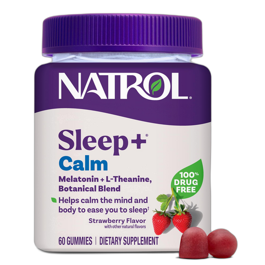 Natrol Sleep+ Calm Melatonin Gummies for Adults, Sleep Gummies, Strawberry Flavor, 60 Gummies, 30 Day Supply