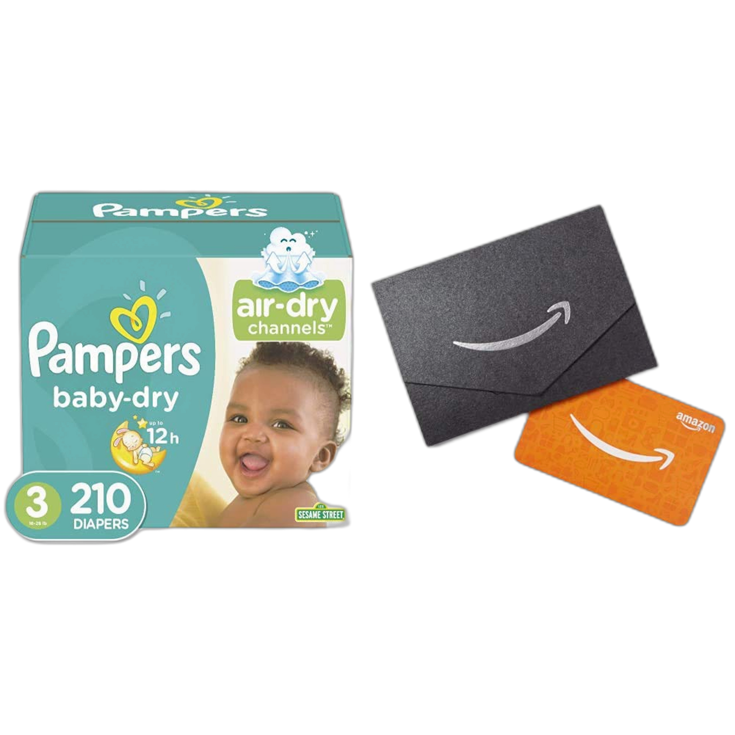 Diapers Size 3, 210 Count - Pampers Baby Dry Disposable Baby Diapers, ONE Month Supply x2 and Amazon.com Gift Card in a Mini Envelope