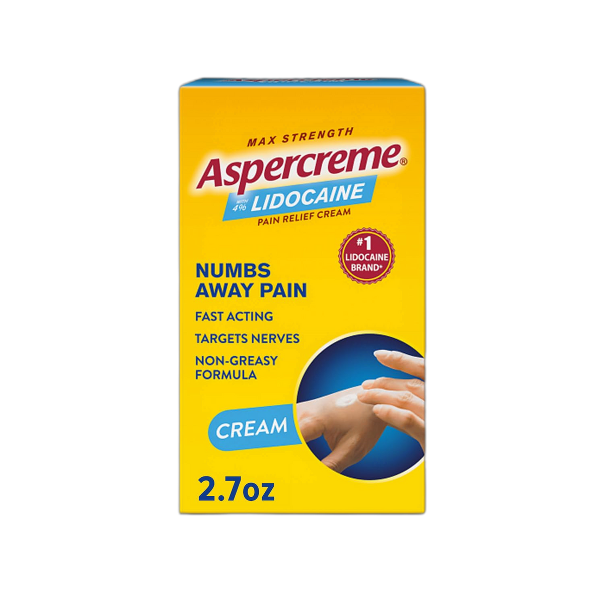 Aspercreme Lidocaine Pain Relief Cream Soothes Aggravated Nerves, Numbing Topical Analgesic with Max-Strength 4% Lidocaine & Moisturizing Aloe, 2.7 Oz.
