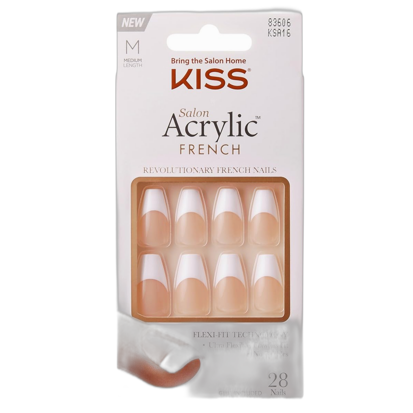 Kiss Salon Acrylic French 28 Count Medium Length Tapered (Pack of 2)