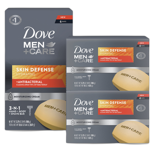 DOVE MEN + CARE Soap Bar For Smooth and Hydrated Skin Care Skin Defense Effectively Washes Away Bacteria While Nourishing Your Skin, 3.75 Ounce (Pack of 14)