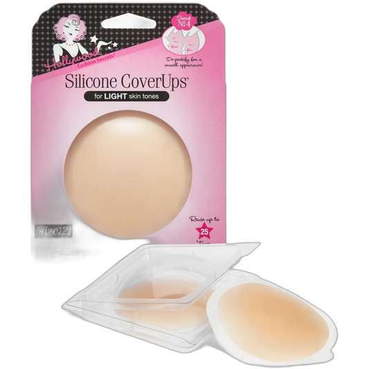 Hollywood Fashion Secrets Silicone Nipple Covers Reusable – Adhesive Nipple Pasties for Women, Invisible Breast Covers, Light Shade, Size 2, Up to 25 Uses, 1 Pack