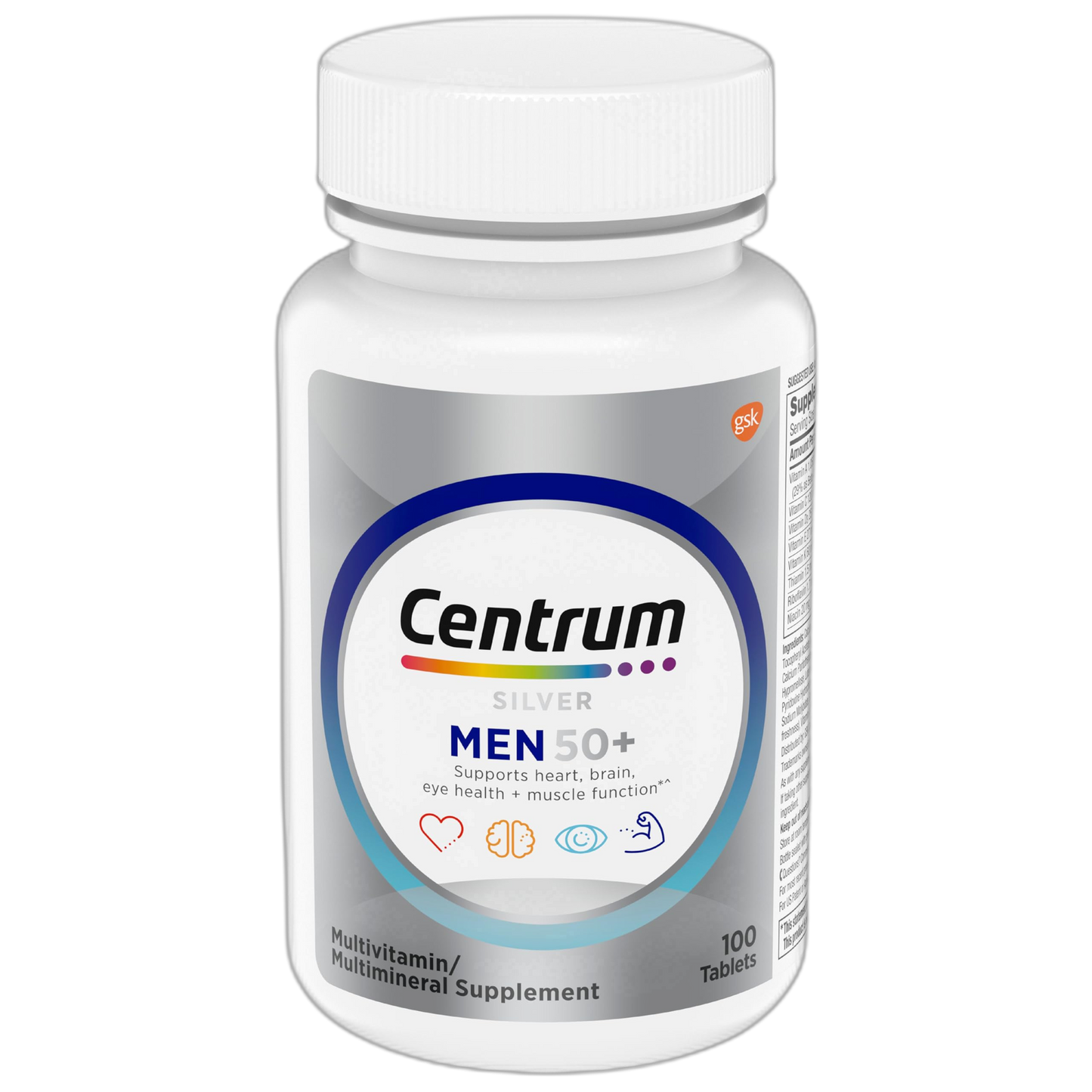 Centrum Silver Multivitamin for Men 50 Plus, Multimineral Supplement, Vitamin D3, B-Vitamins and Zinc, Gluten Free, Non-GMO Ingredients, Supports Memory and Cognition in Older Adults - 100 Ct