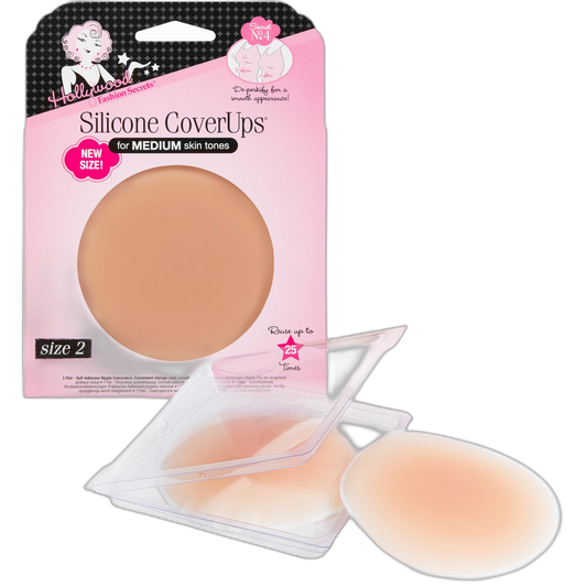 Hollywood Fashion Secrets Silicone Coverups, Size 2, Hypoallergenic, Reusable, Washable, Gentle on Skin, Ultra Thin, Self Adhesive, Medium Shade, 1 Pack