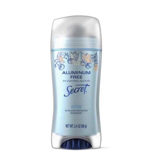Secret Aluminum Free Deodorant Cotton, 2.4 oz (68g) Free of Parabens, Dyes and Talc, 48 Hour Odor Protection, Fights Odor, Feels Clean.