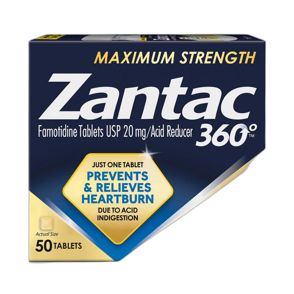 Zantac 360 Maximum Strength Tablets, 50 Count, Heartburn Prevention and Relief, 20 mg Tablets