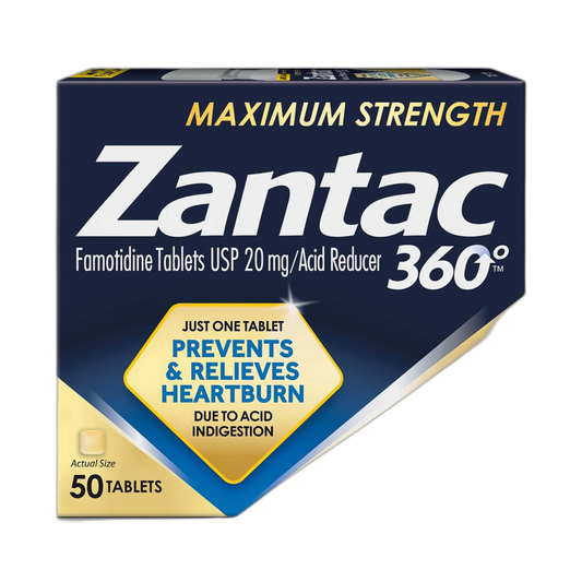 Zantac 360 Maximum Strength Tablets, 50 Count, Heartburn Prevention and Relief, 20 mg Tablets