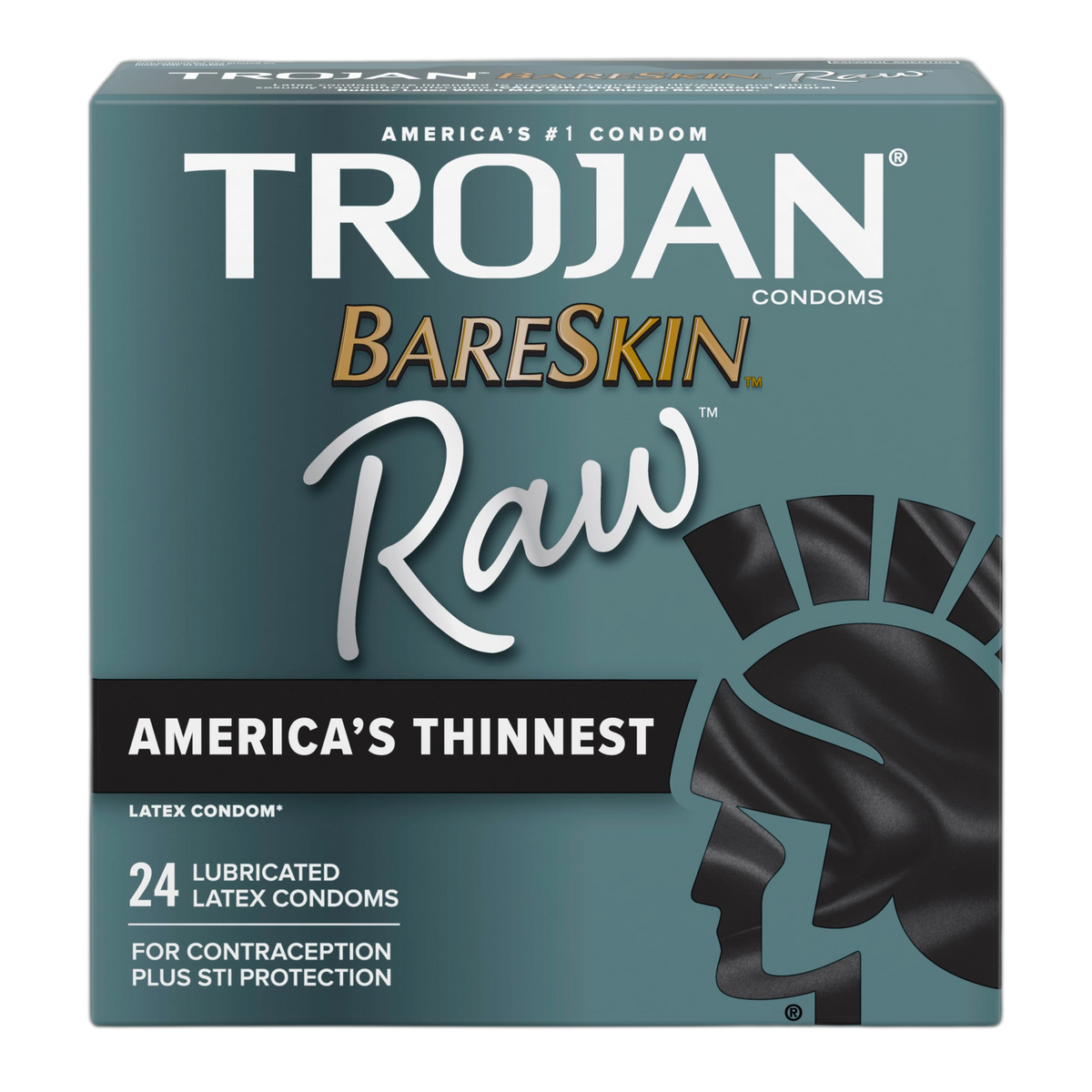 TROJAN BareSkin Raw Ultra Thin Condoms, Lubricated Thin Condoms for Men, America's #1 Condom Brand, 24 Count Pack