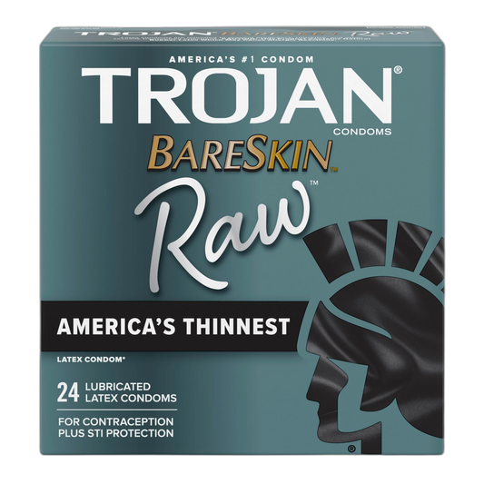 TROJAN BareSkin Raw Ultra Thin Condoms, Lubricated Thin Condoms for Men, America's #1 Condom Brand, 24 Count Pack