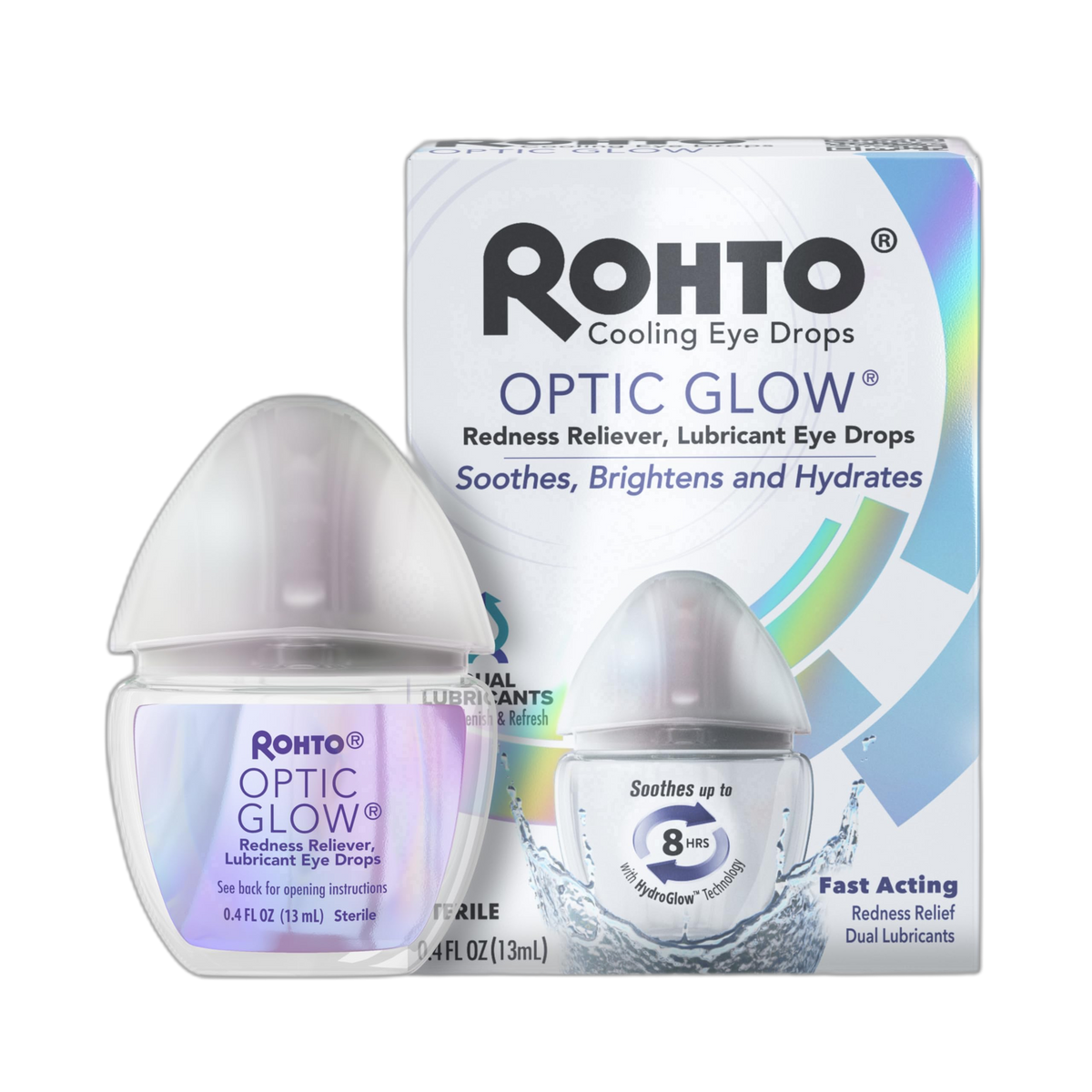 Rohto Optic Glow Whitening, Lubricant Eye Drops, Whitens, Brightens, and Hydrates Red Eyes, Fast-Acting Formula, Sterile Eye Drops, 0.4 fl oz Bottle
