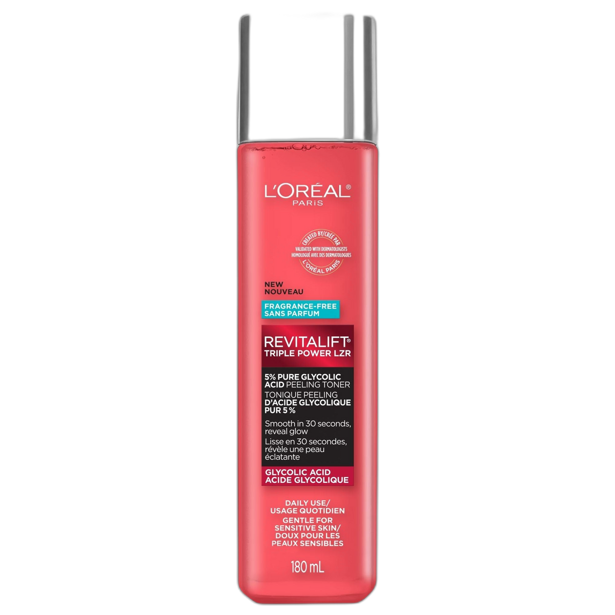 L'Oreal Paris Revitalift 5% Pure Glycolic Acid Peeling Toner with Aloe Vera, Alcohol Free, Fragrance Free 6 fl oz