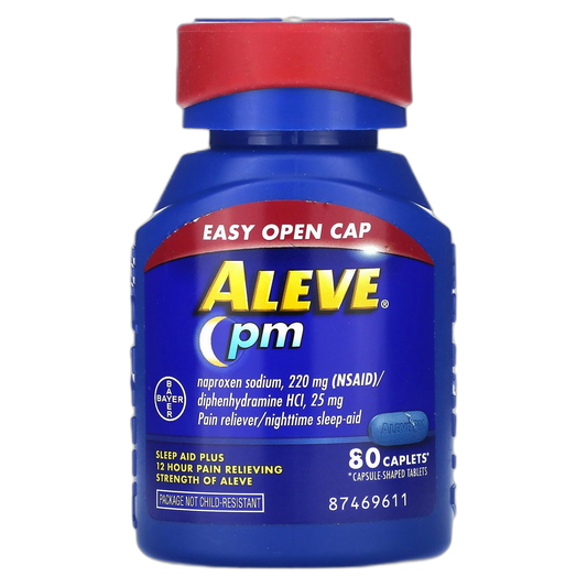 Aleve PM Caplets, Naproxen Sodium 220 mg (NSAID)/diphenhydramine HCl 25 mg, Pain Reliever/Nighttime Sleep-Aid, Non-Habit Forming, 80 Count