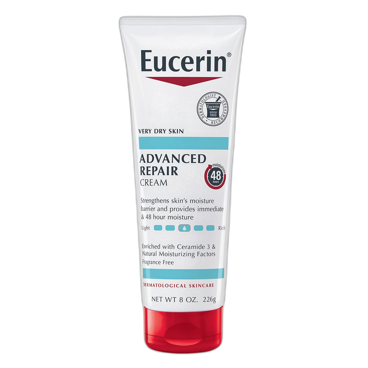 Eucerin Advanced Repair Body Cream for Very Dry Skin, Fragrance Free Daily Body Moisturizer, 8 Oz Tube