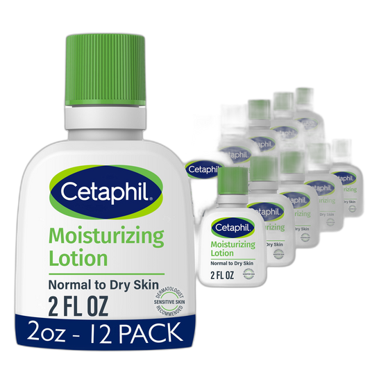 Cetaphil Face & Body Moisturizer, Hydrating Moisturizing Lotion for Normal to Dry Skin, Suitable for Sensitive Skin, 2 oz Pack of 12, Fragrance Free, Hypoallergenic, Non-Comedogenic
