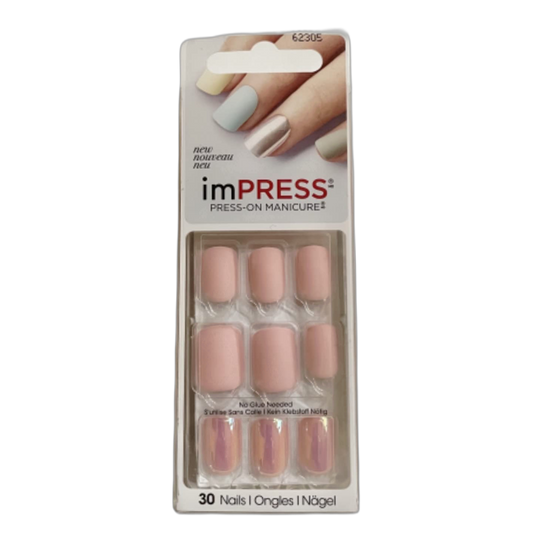 Impress Kiss Press-On Short Length Matte Pink Nails BIPA040C Harlem Shake, 30 Count (Pack of 1)