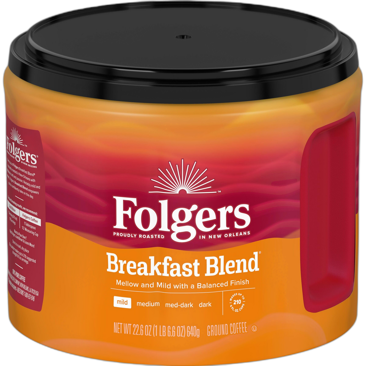 Folgers Breakfast Blend Ground Coffee, Smooth & Mild Coffee, 22.6 Ounce Canister