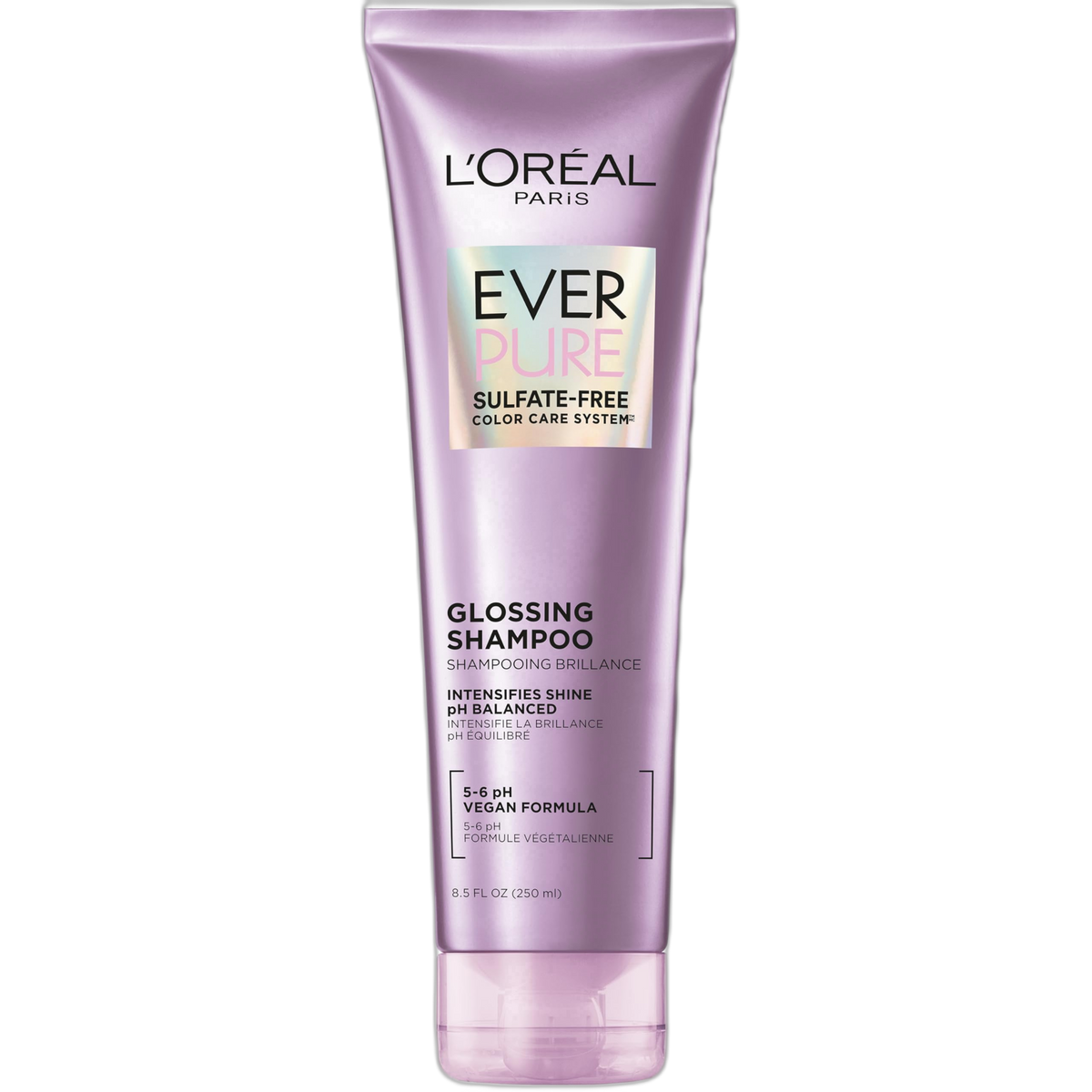 L'Oreal Paris Sulfate Free Glossing Shampoo, Intensifies Hair Shine & Smoothness, pH Balanced & Argan Oil Infused Vegan Hair Care, EverPure, 8.5 Fl Oz