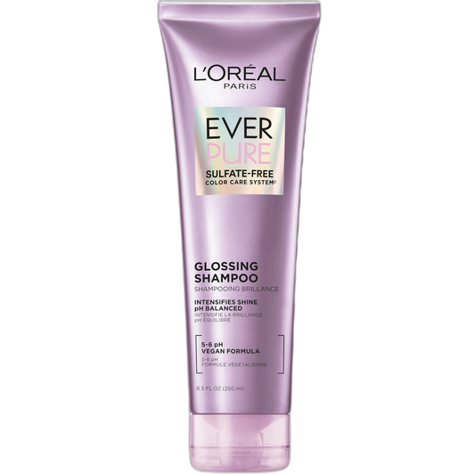 L'Oreal Paris Sulfate Free Glossing Shampoo, Intensifies Hair Shine & Smoothness, pH Balanced & Argan Oil Infused Vegan Hair Care, EverPure, 8.5 Fl Oz