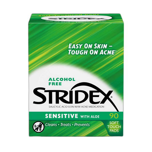 Stridex Sensitive Medicated Acne Pads, 90 Count, Pack of 3 - Alcohol-Free Face Pads, Facial Cleansing Wipes, Mild to Moderate Acne Treatment, Smooth Application