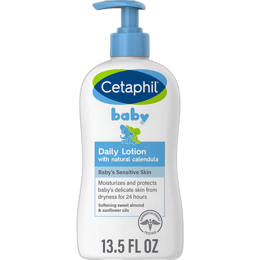 Cetaphil Baby Daily Lotion with Organic Calendula, 13.5 Fl oz, Vitamin E, Sweet Almond & Sunflower Oils, Mineral Oil Free, Paraben Free, Dermatologist Tested, Clinically Proven for Sensitive Skin