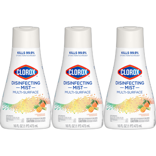 Clorox Disinfecting Mist, Lemongrass Mandarin, Household Essentials, 3 Refills, 16 Fl Oz Each