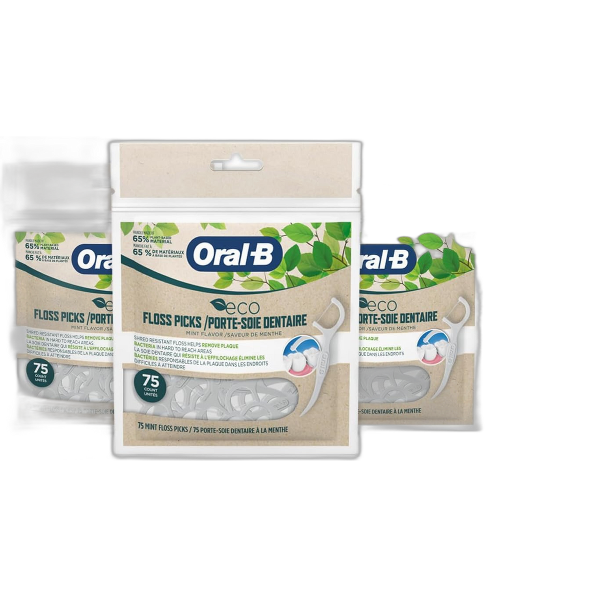 Oral-B eco Sustainable Dental Floss Picks, Mint, 75 Picks (Pack of 4)