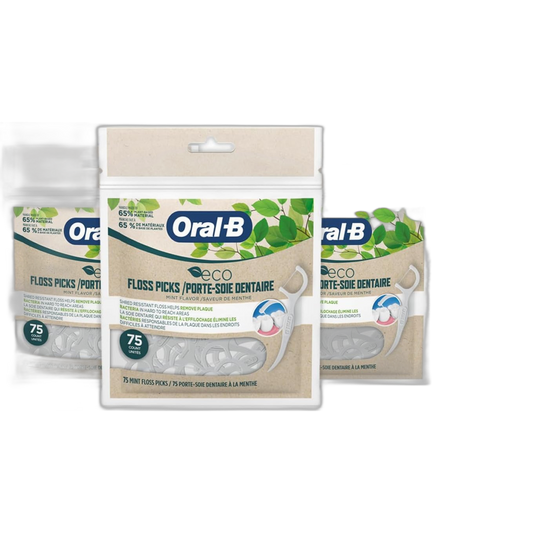 Oral-B eco Sustainable Dental Floss Picks, Mint, 75 Picks (Pack of 4)