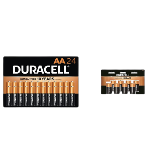 Duracell - CopperTop AA Alkaline Batteries, 24 Count & CopperTop C Alkaline Batteries with Recloseable Package - Long Lasting, All-Purpose C Battery for Household and Business - 8 Count