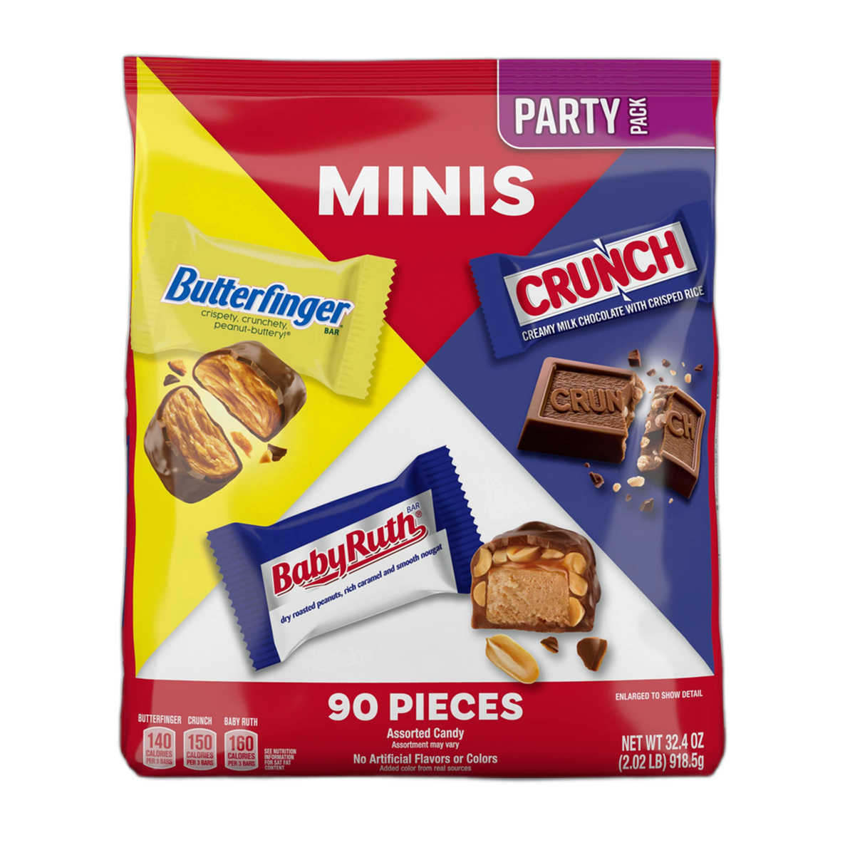 Butterfinger, CRUNCH and Baby Ruth Minis, Assorted Candy Bars, Great for Sharing, Bulk 90 Count Variety Pack, 32.4 oz