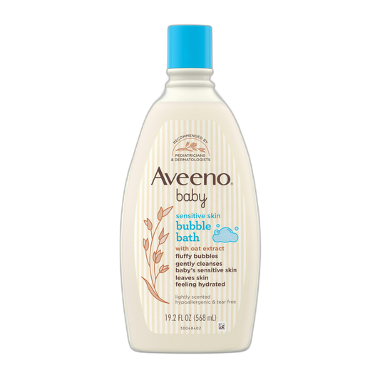 Aveeno Baby Sensitive Skin Bubble Bath with Oat Extract, Gently Cleanses and Leaves Skin Feeling Hydrated, Tear-Free Formula, Hypoallergenic, Paraben-, Phthalate-, Soap- & Dye-Free, 19.2 fl. Oz