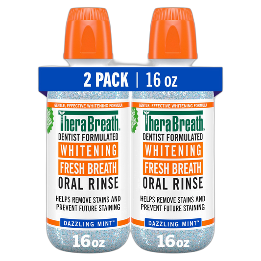 TheraBreath Whitening Mouthwash, Dazzling Mint, Dentist Formulated, 16 Fl Oz (2-Pack)