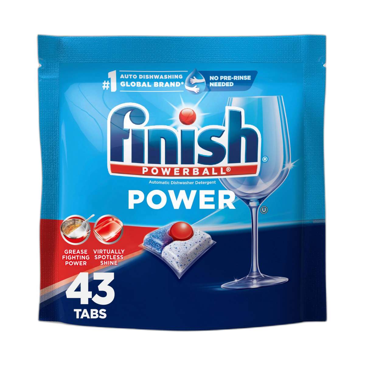 Finish Power Dishwasher Pods, No Pre-Rinse Dishwasher Detergent Soap for Deep Clean & Shine with Degreasing Power, 43 Count