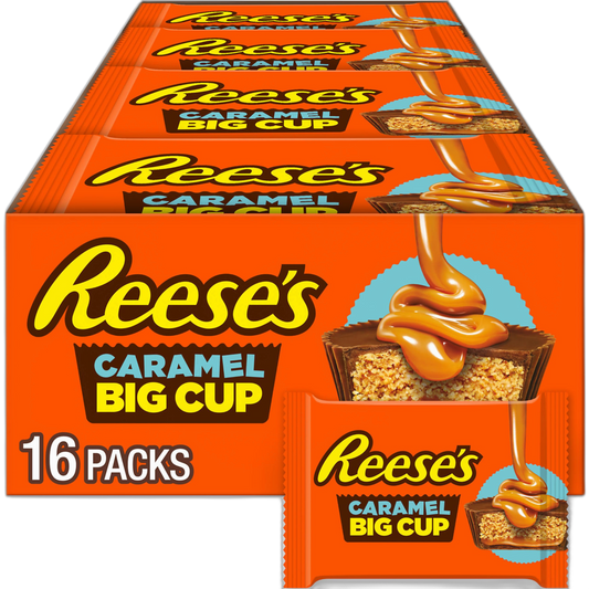 REESE'S Big Cup Caramel Milk Chocolate Peanut Butter Cups, Candy Packs, 1.4 oz (16 Count)